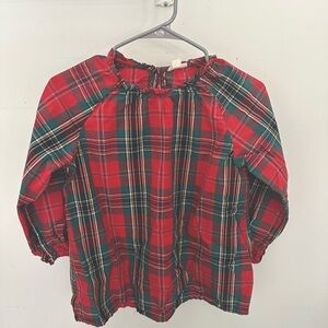 Jcrew girls red plaid long sleeve top with bows on sleeve.